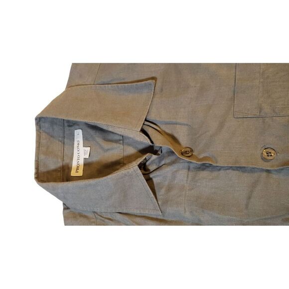 Pronto‎ Uomo 100% Linen Short Sleeve Button Down Shirt Brown Size L Designer - Picture 6 of 16